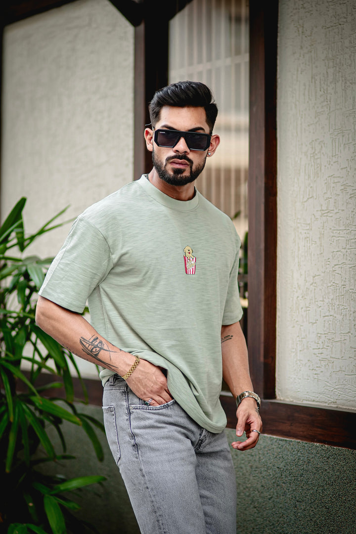 Green "Pop Corn" Oversized Cotton T-Shirt