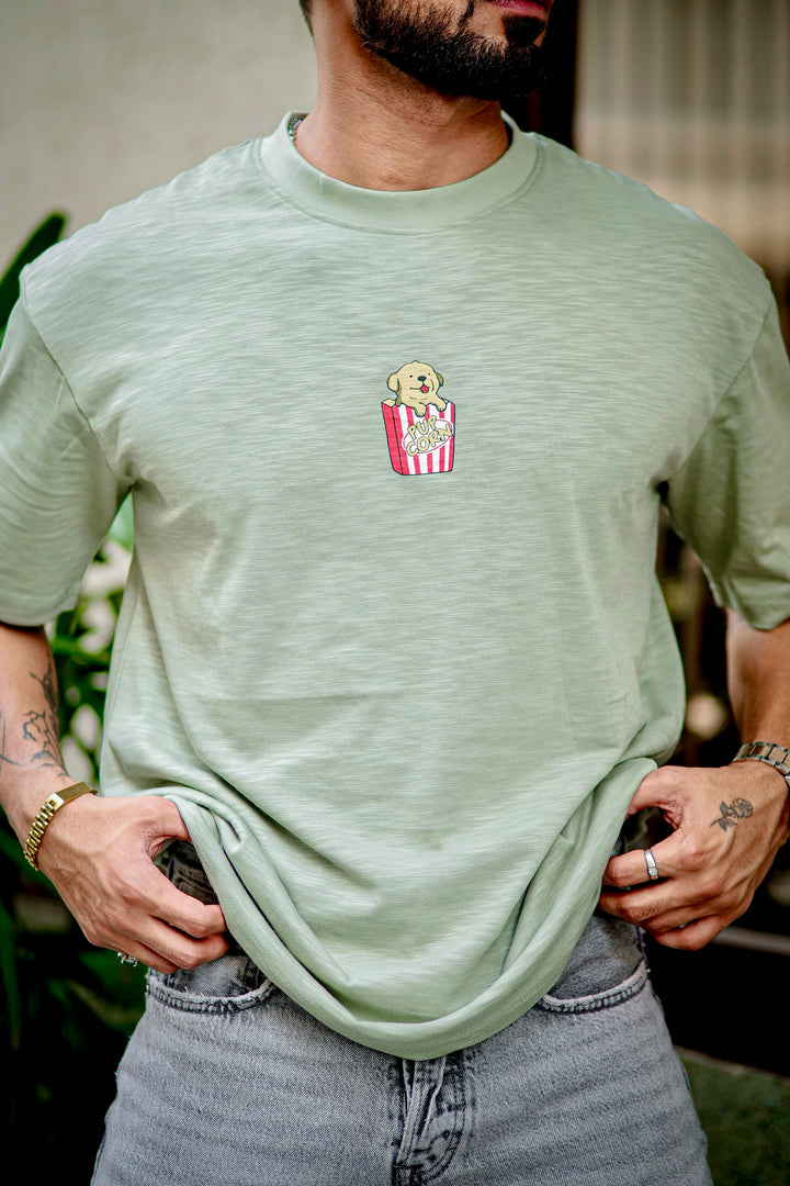 Green "Pop Corn" Oversized Cotton T-Shirt