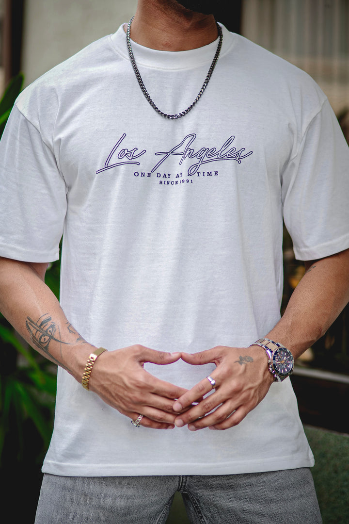 White "Los Angeles" Oversized Cotton T-Shirt