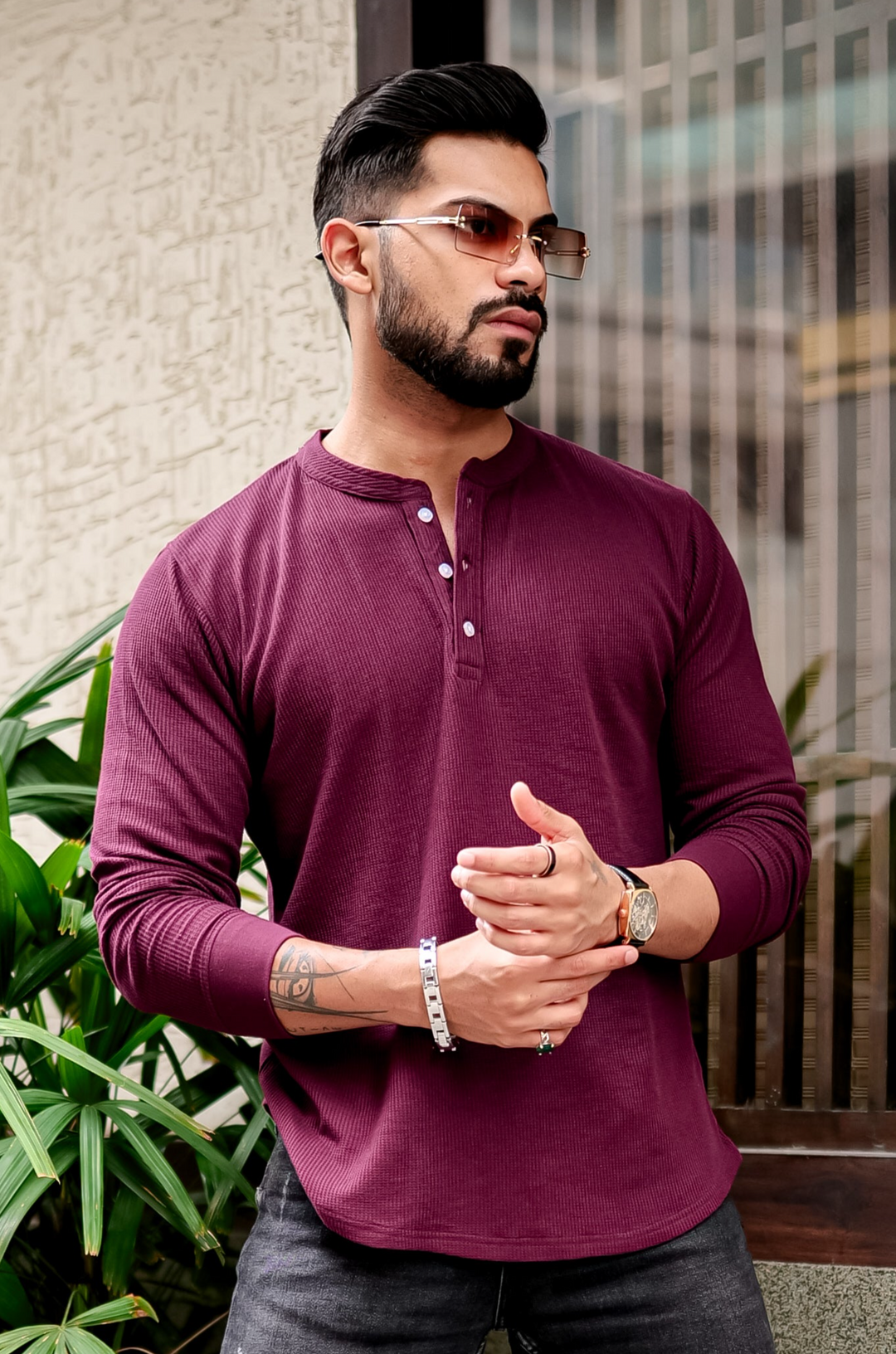 WINE WAFFLE HENLEY T-SHIRT