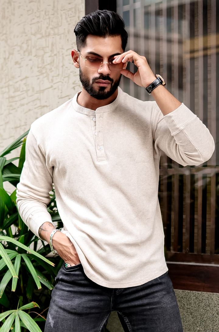 Cream Waffle Henley T-Shirt