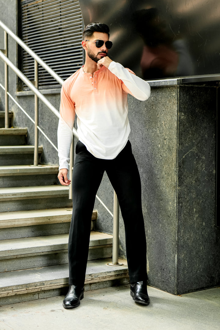 Coral Ombre Dyed Henley T-Shirt