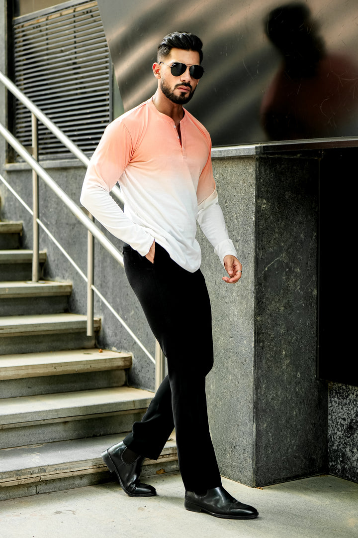 Coral Ombre Dyed Henley T-Shirt
