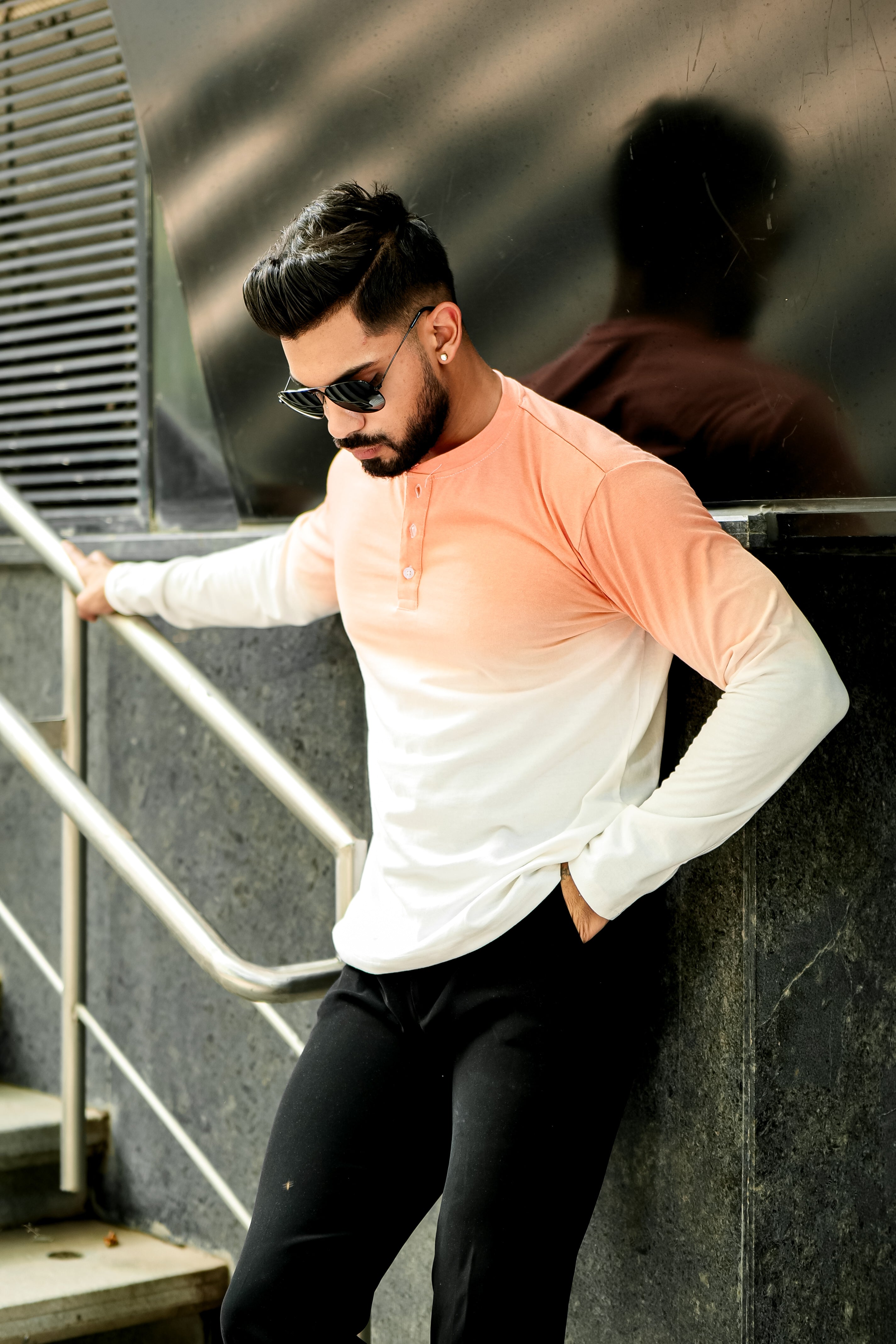 Coral Ombre Dyed Henley T-Shirt