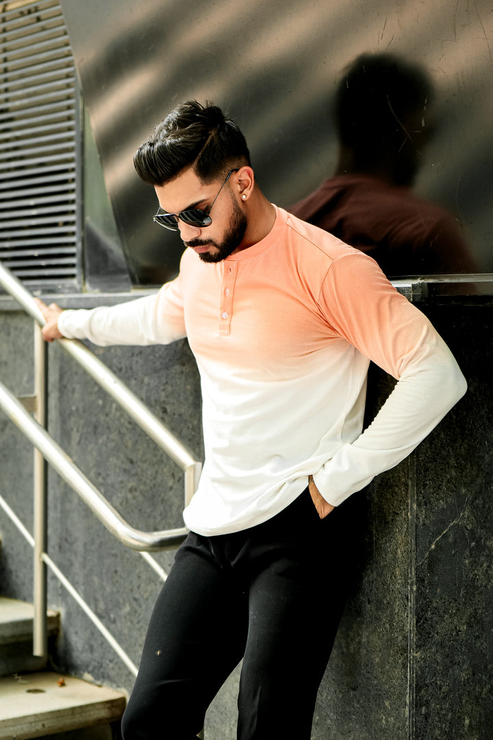 Coral Ombre Dyed Henley T-Shirt