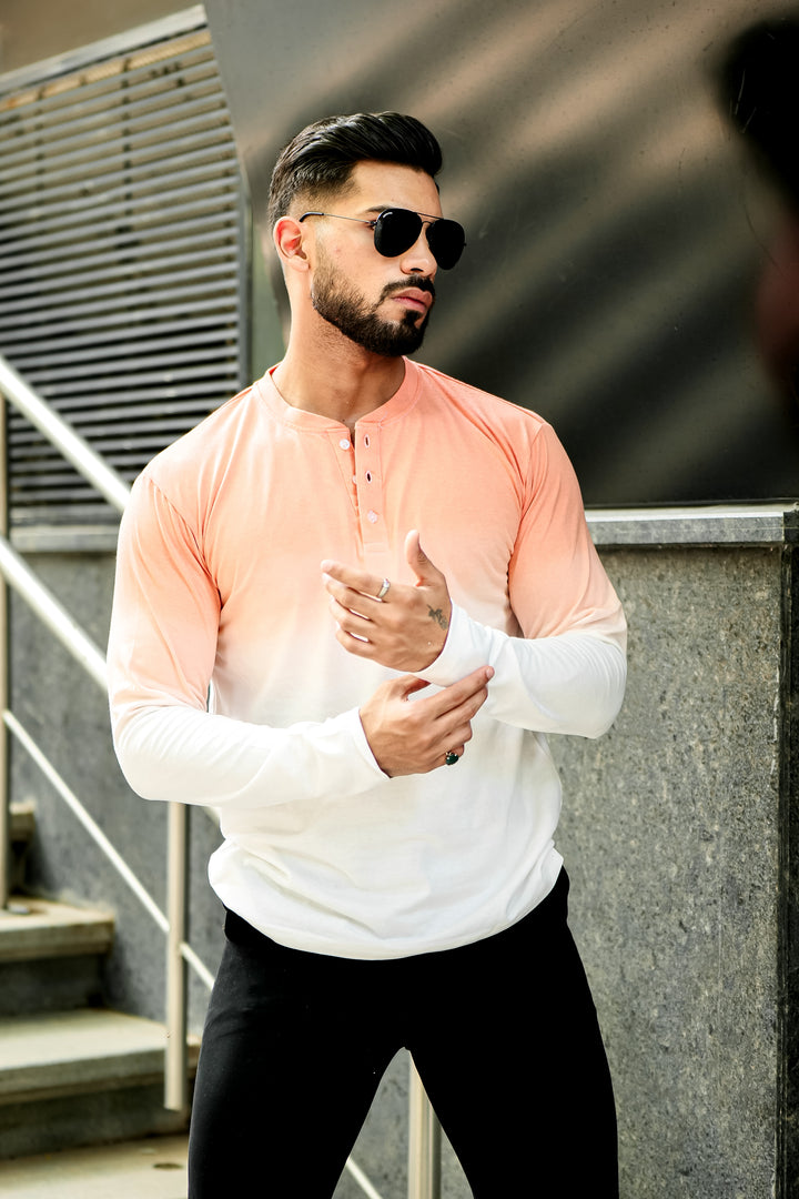 Coral Ombre Dyed Henley T-Shirt