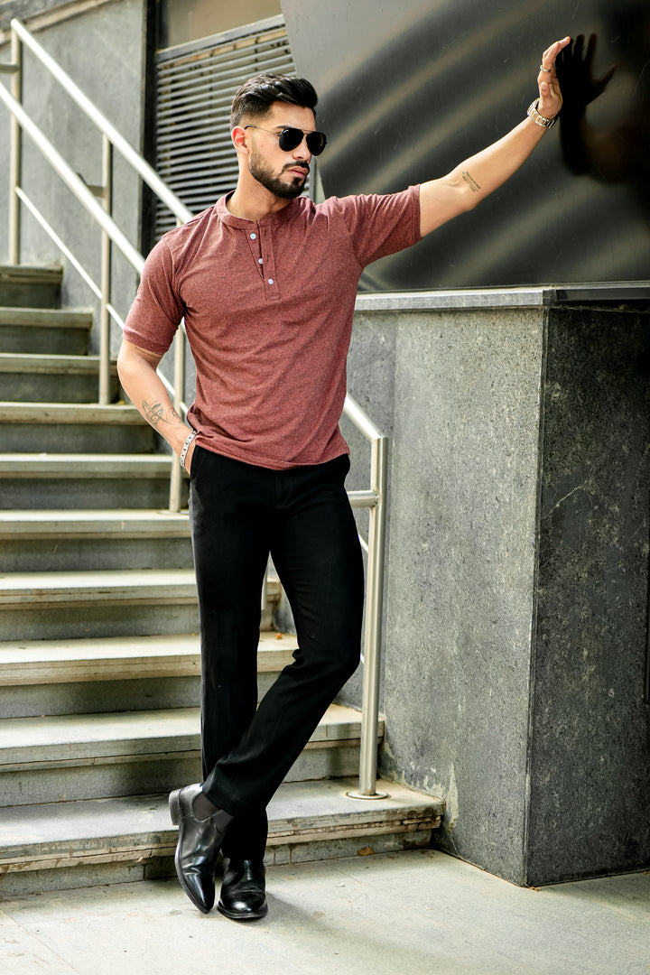 Brown Melange Henley T-Shirt