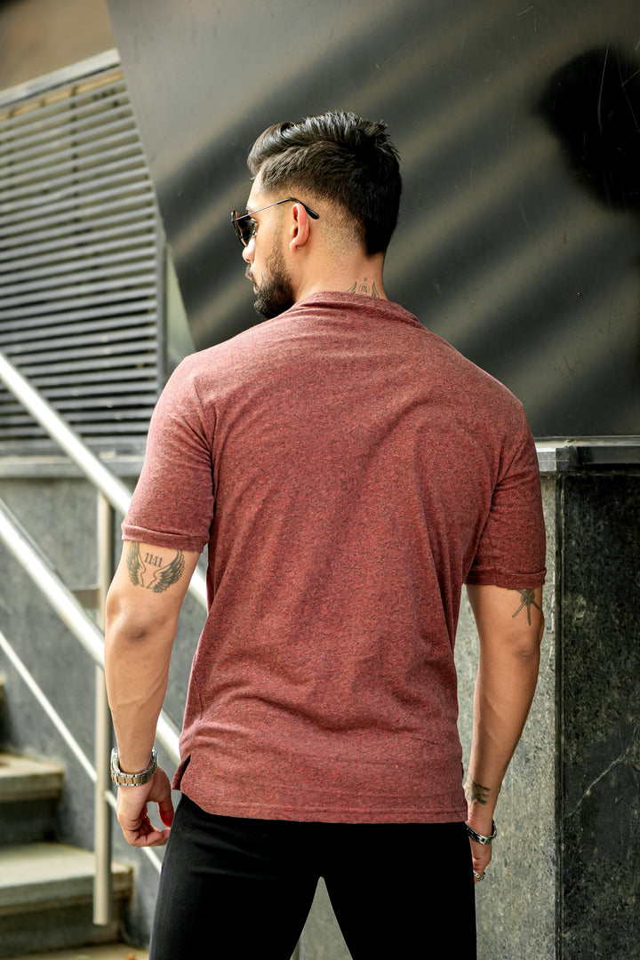Brown Melange Henley T-Shirt