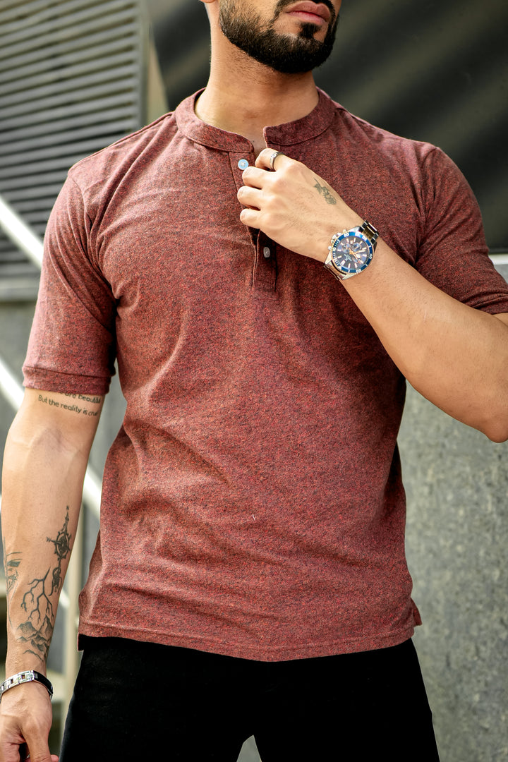 Brown Melange Henley T-Shirt