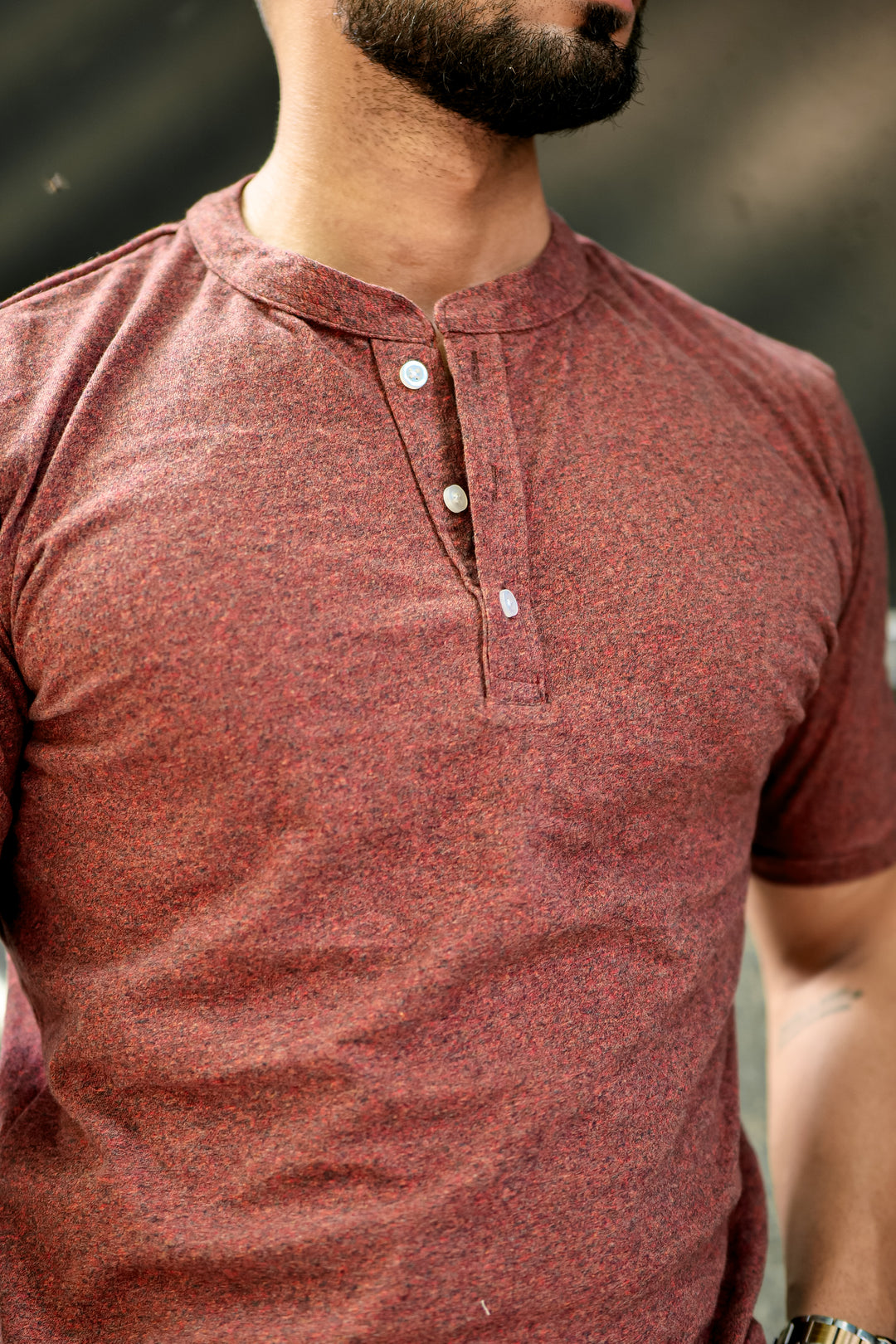 Brown Melange Henley T-Shirt