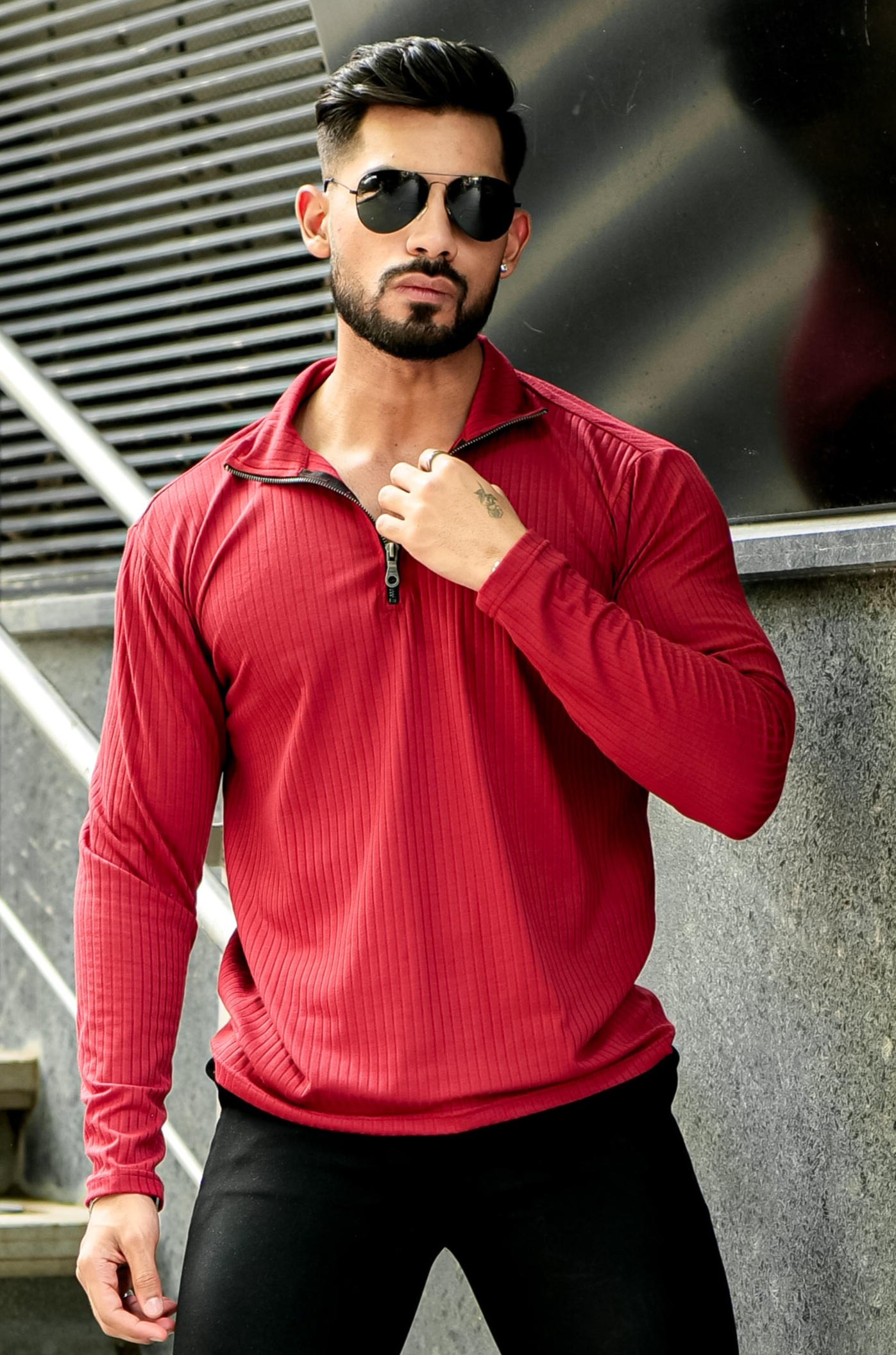 Maroon Self Design Drop Needle T-Shirt
