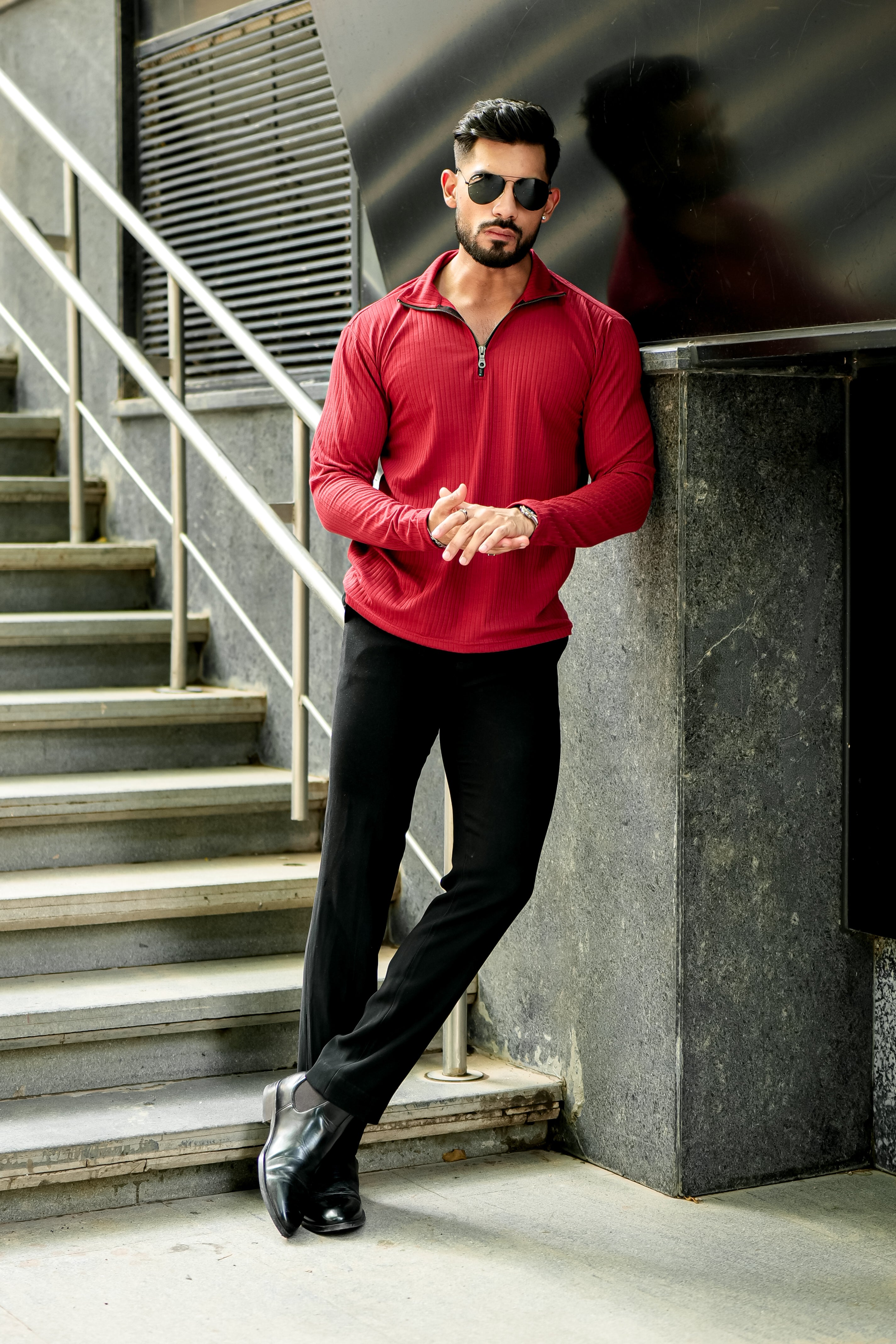 Maroon Self Design Drop Needle T-Shirt
