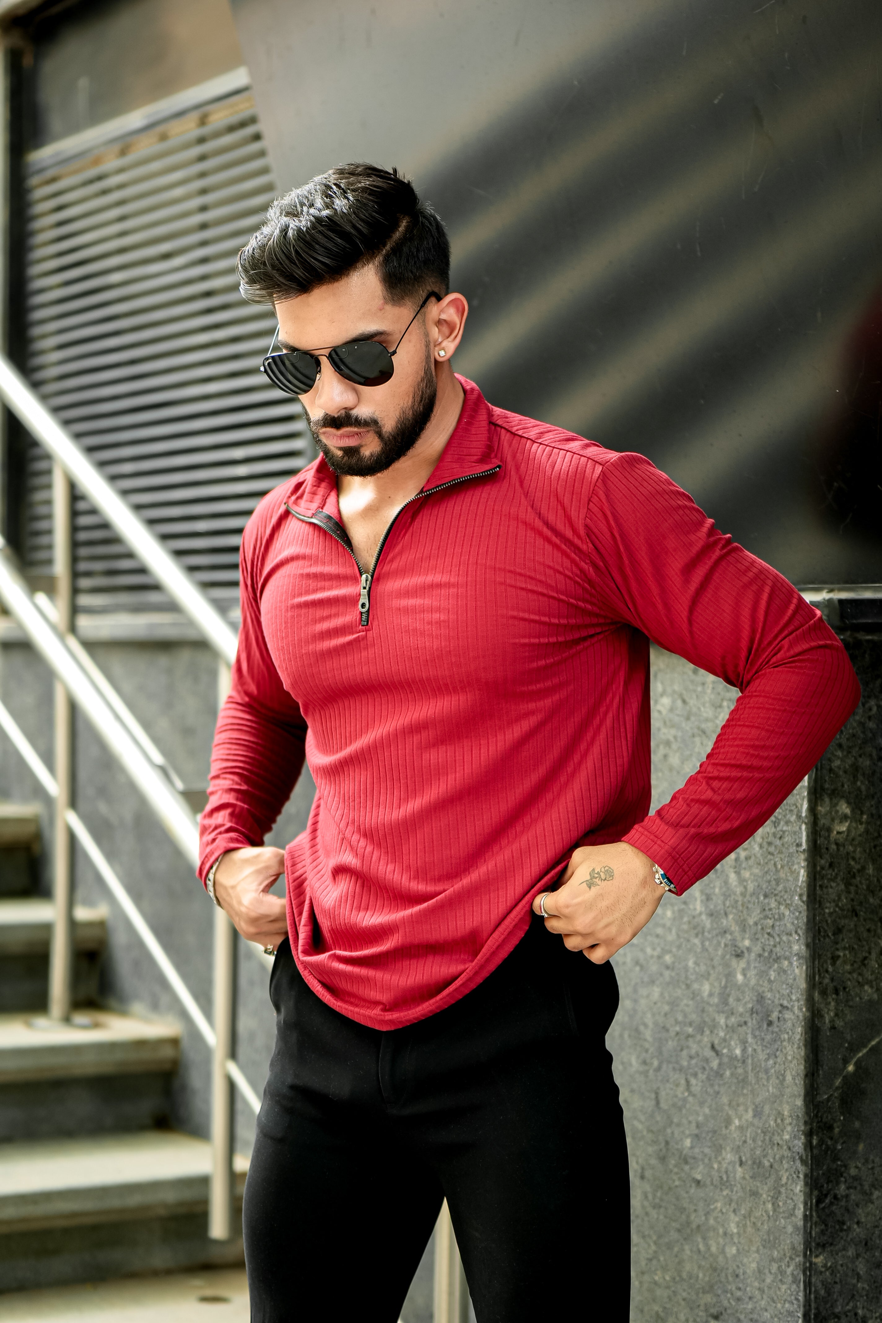 Maroon Self Design Drop Needle T-Shirt