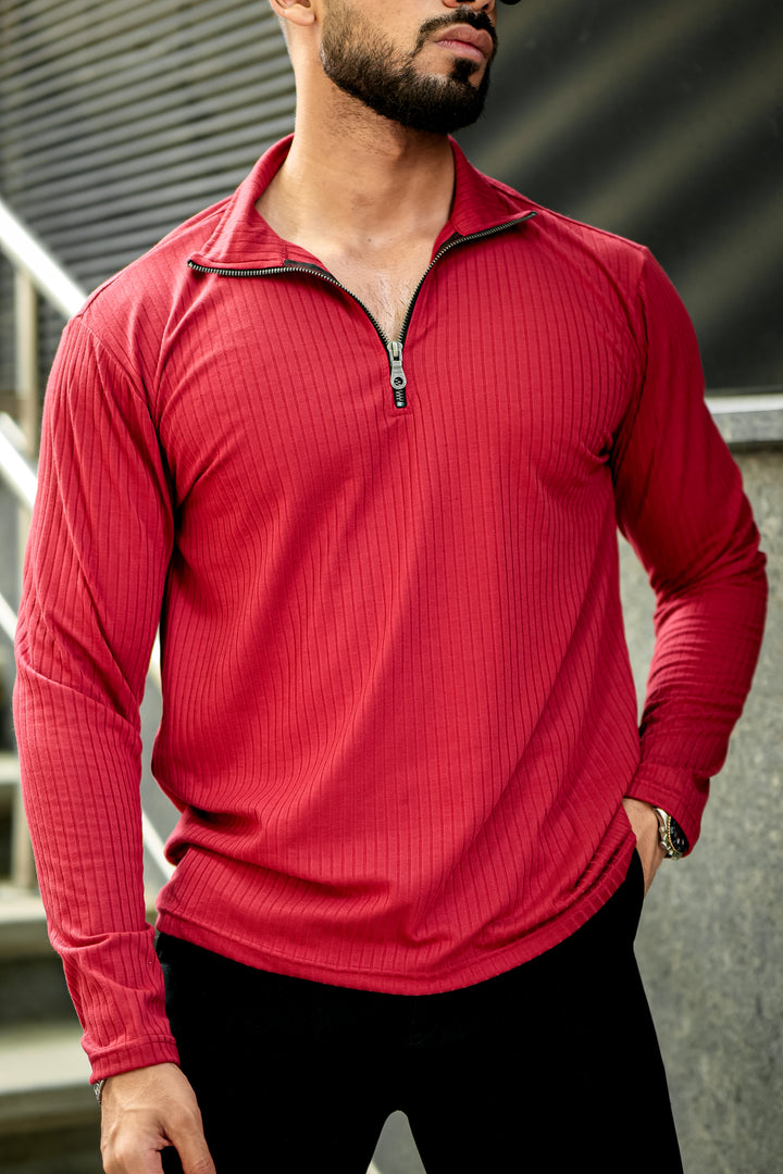 Maroon Self Design Drop Needle T-Shirt