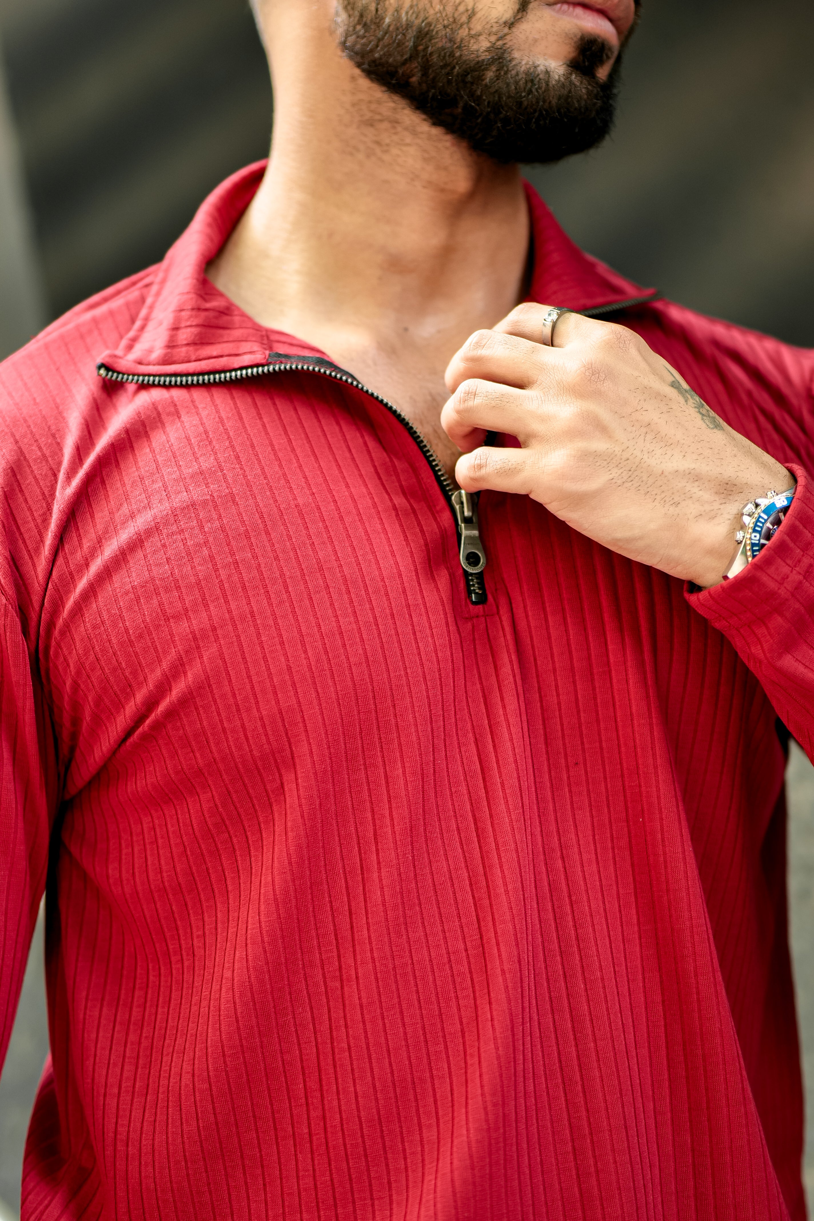 Maroon Self Design Drop Needle T-Shirt