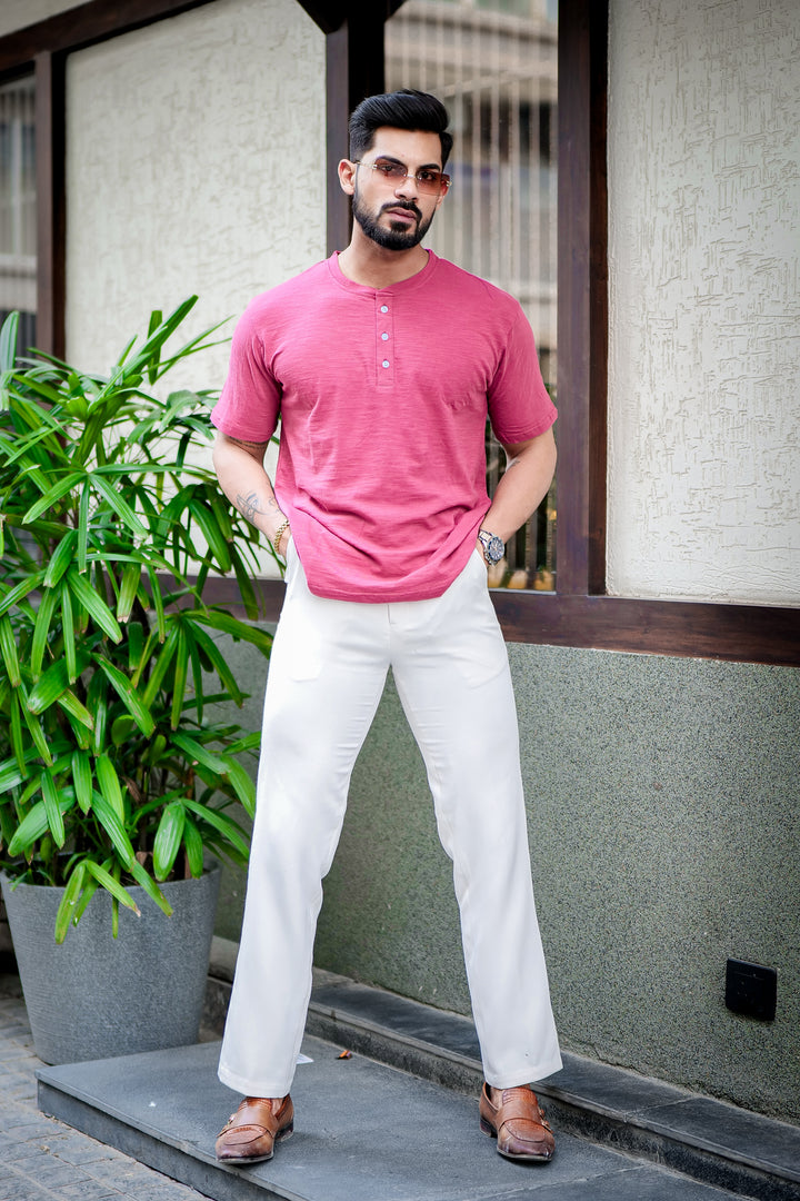 Wine Self Design Slub Henley T-Shirt