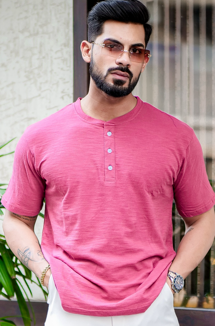 Wine Self Design Slub Henley T-Shirt