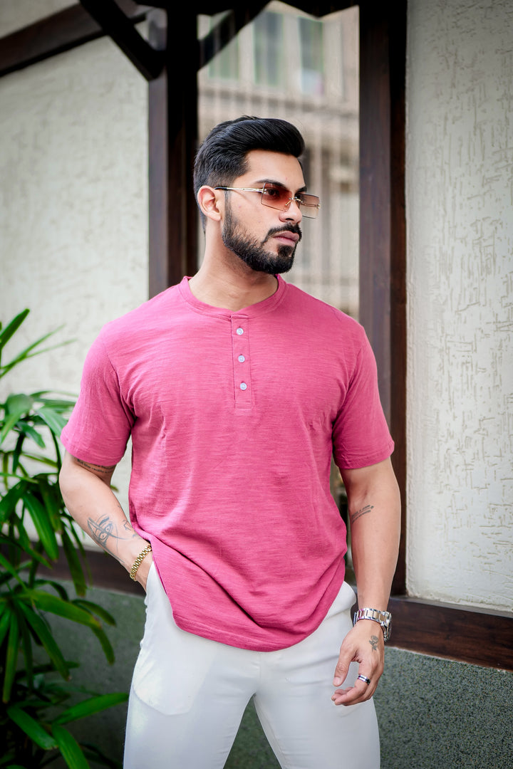 Wine Self Design Slub Henley T-Shirt