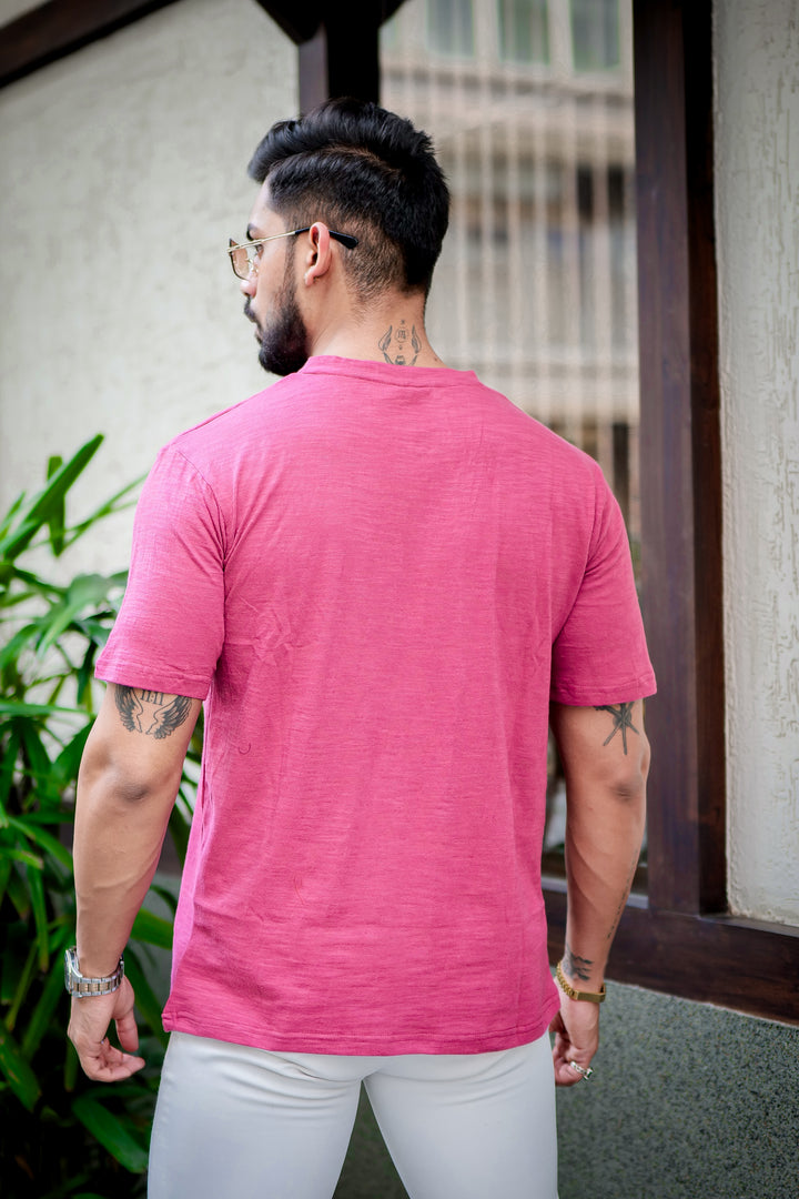 Wine Self Design Slub Henley T-Shirt