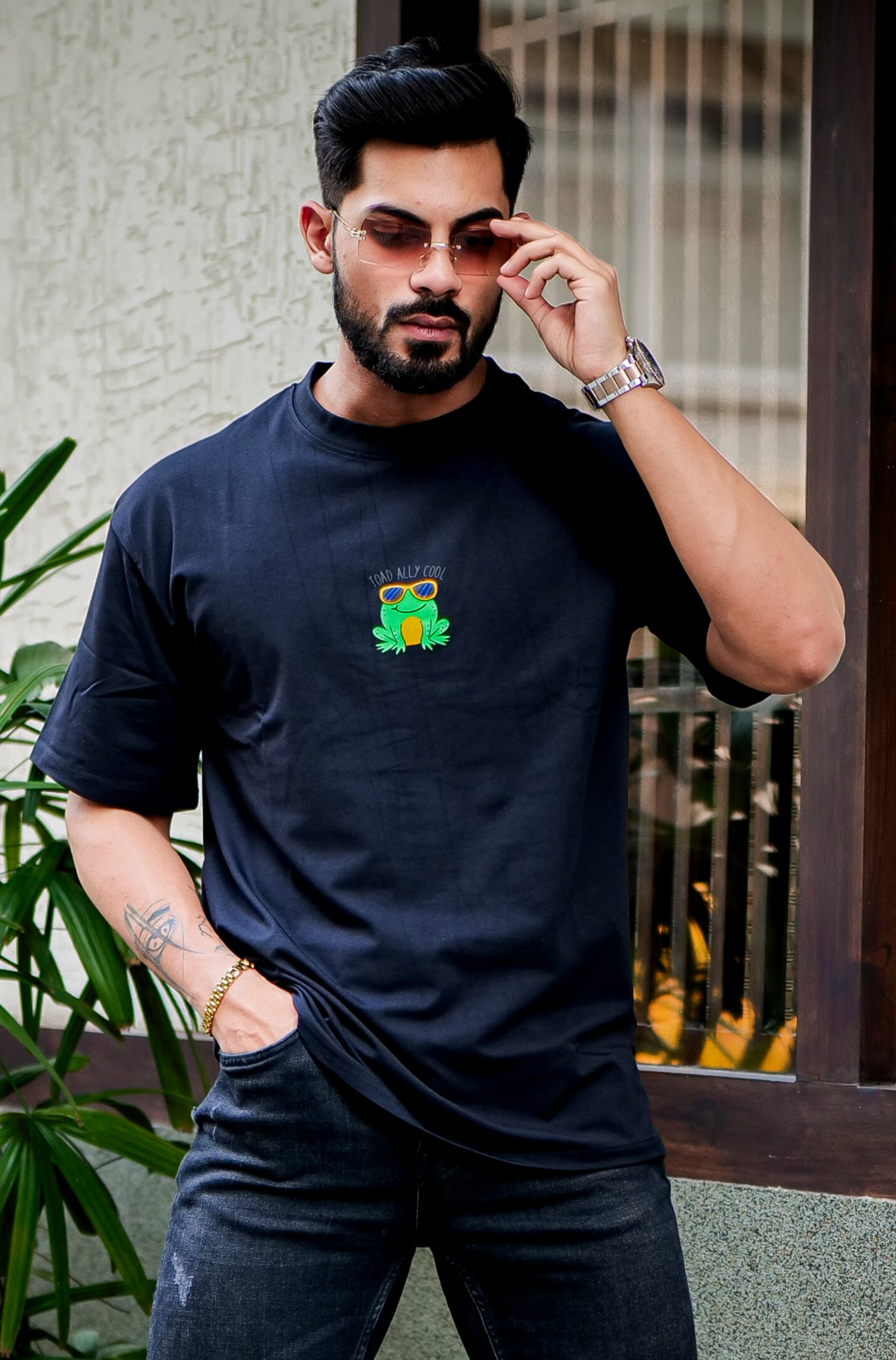 Black Oversized Graphic Print Cotton Lycra T-Shirt