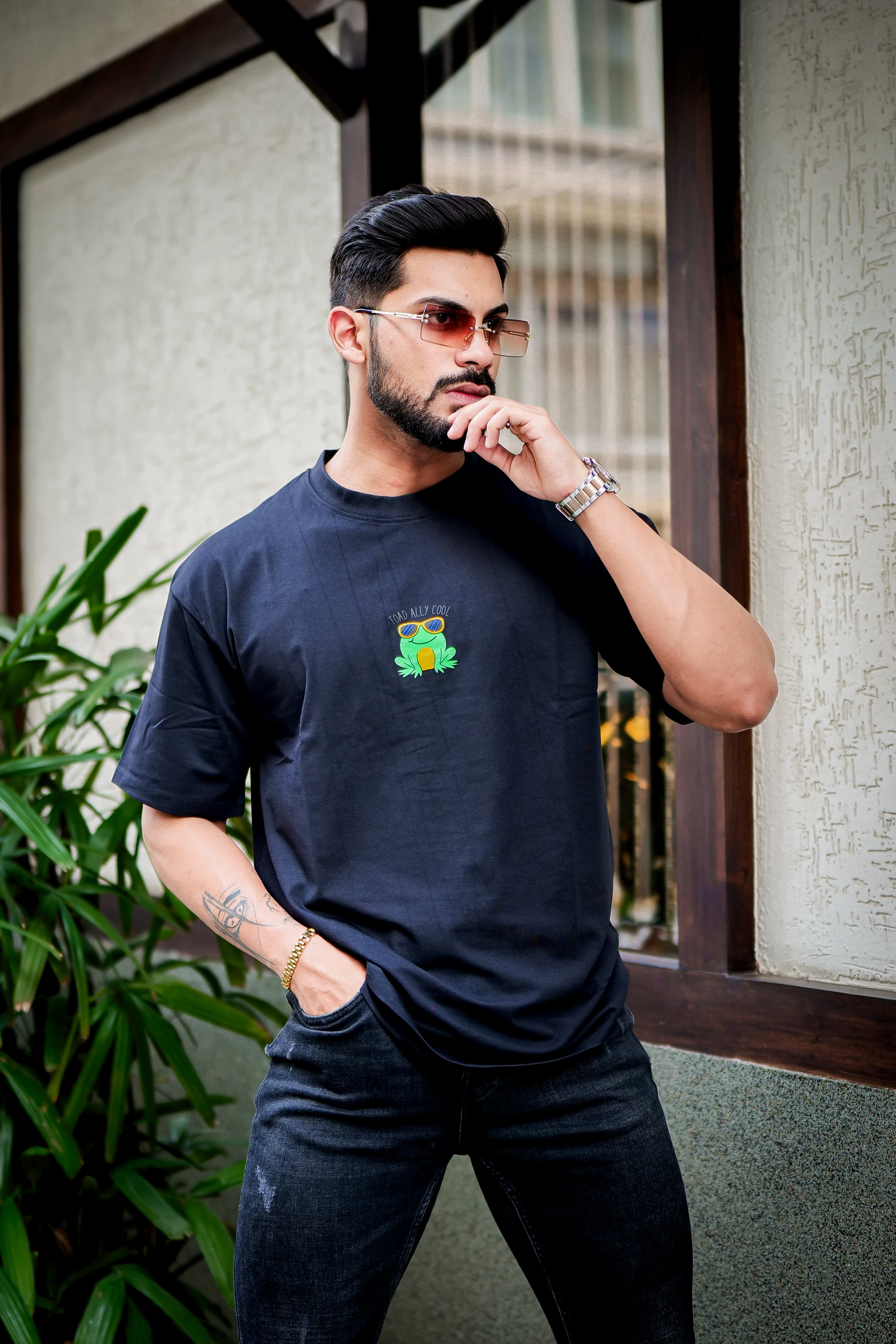 Black Oversized Graphic Print Cotton Lycra T-Shirt