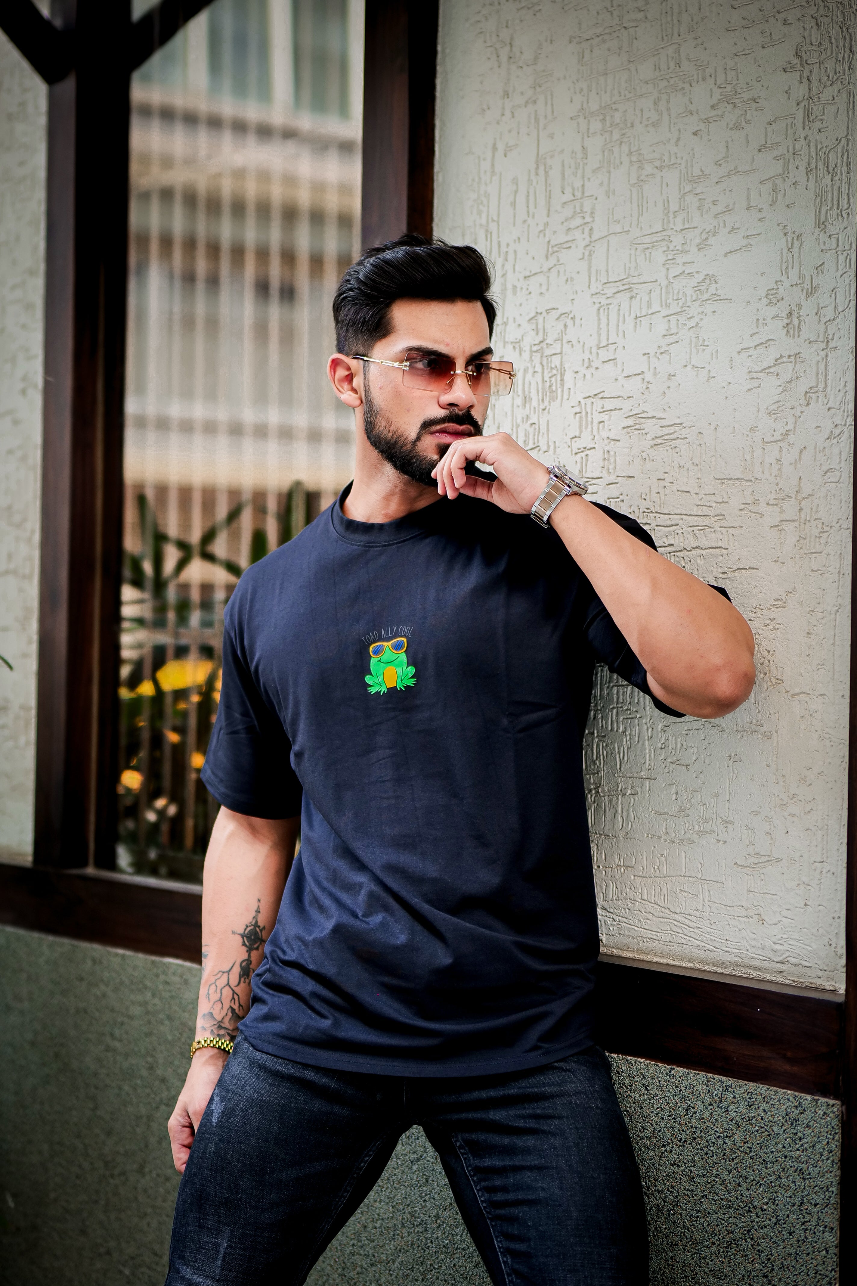 Black Oversized Graphic Print Cotton Lycra T-Shirt