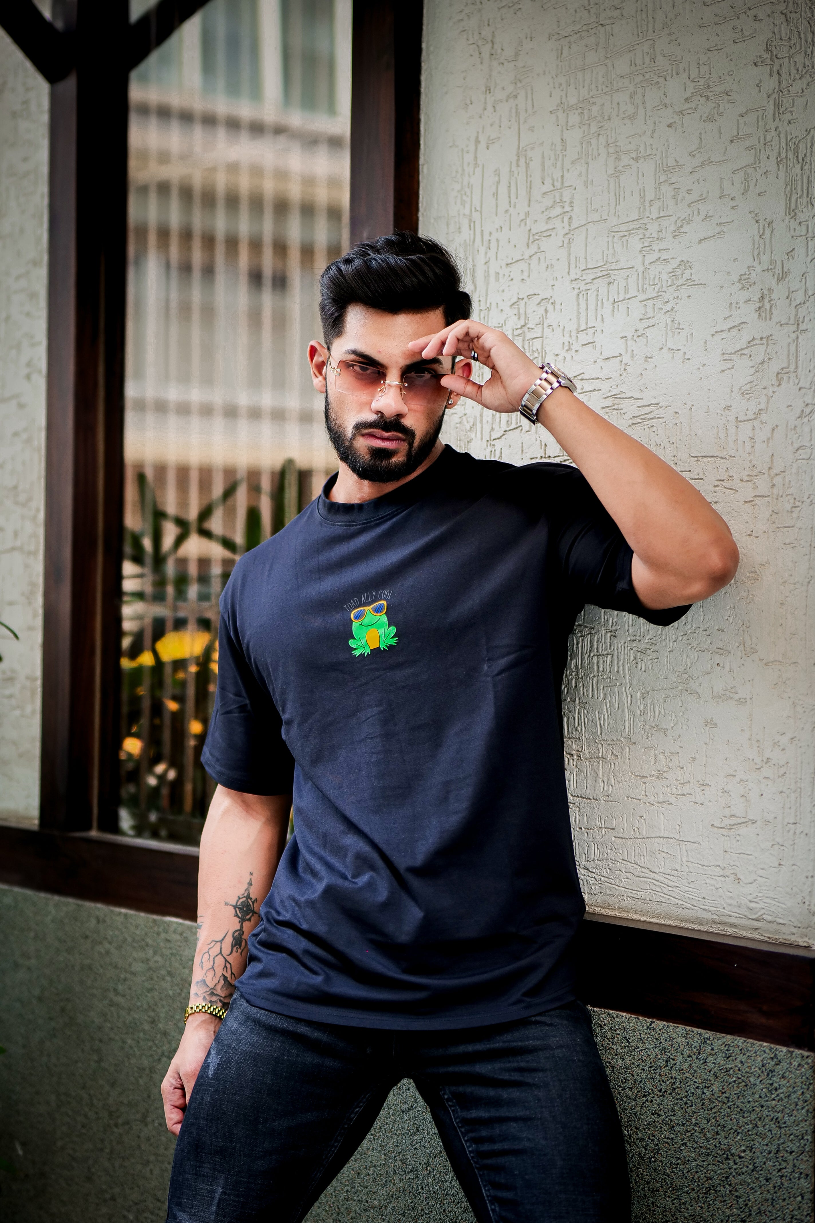 Black Oversized Graphic Print Cotton Lycra T-Shirt