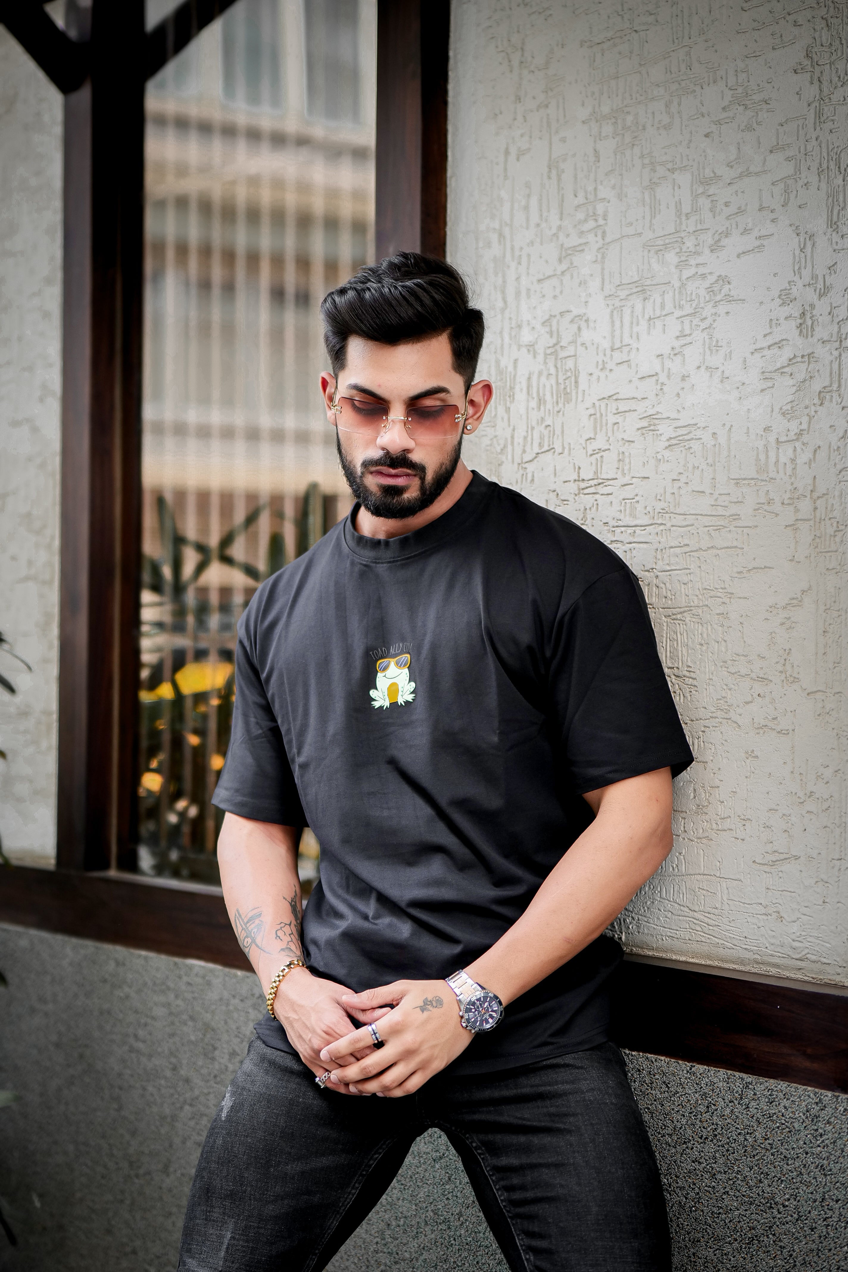 Black Oversized Graphic Print Cotton Lycra T-Shirt