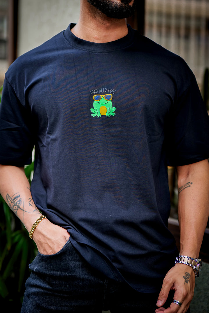 Black Oversized Graphic Print Cotton Lycra T-Shirt