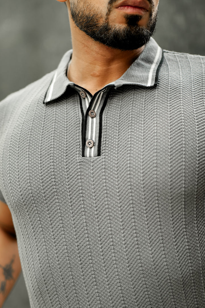 Grey Premium Flat knit Polo T-shirt