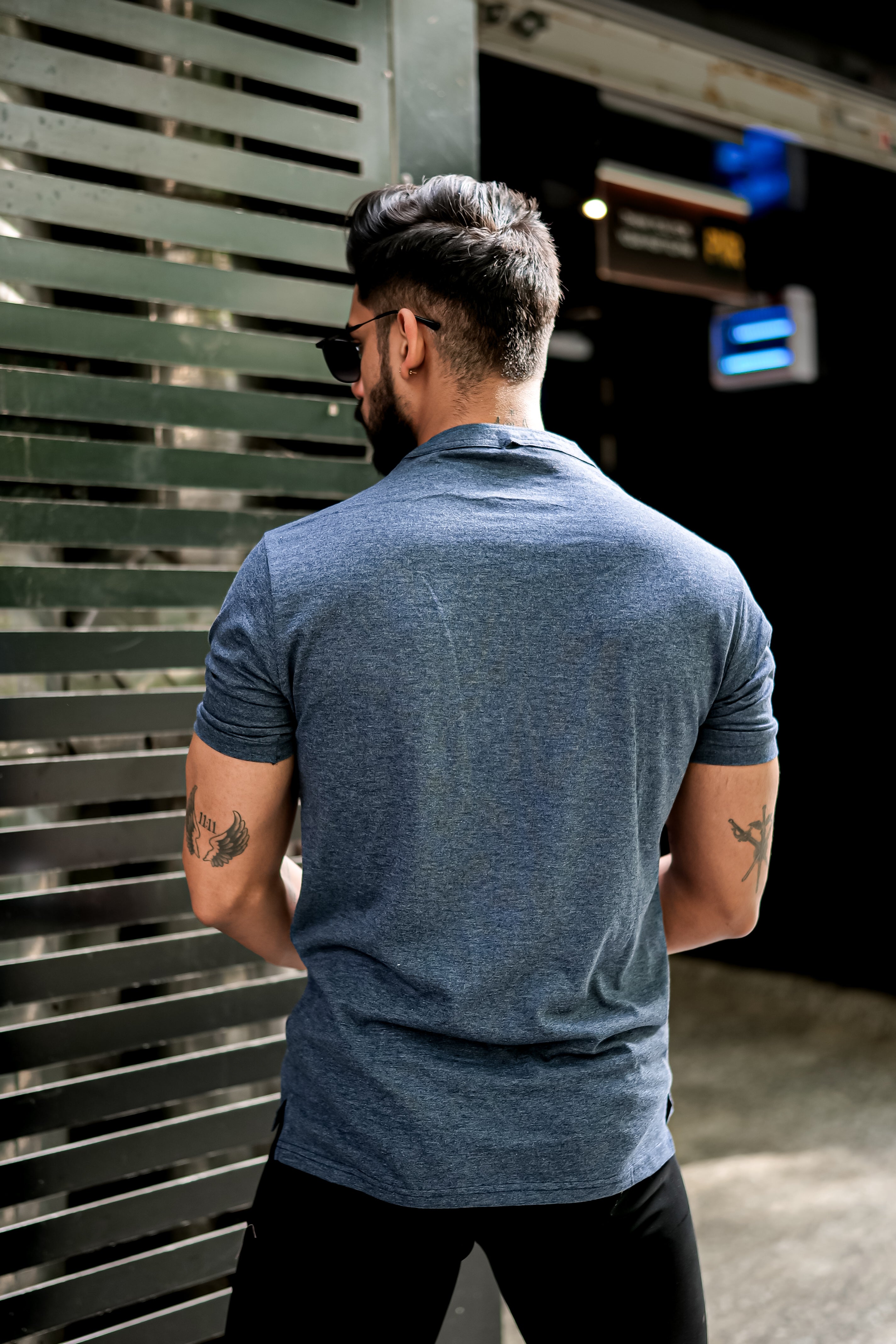 Dark Grey Self Design Henley T-Shirt