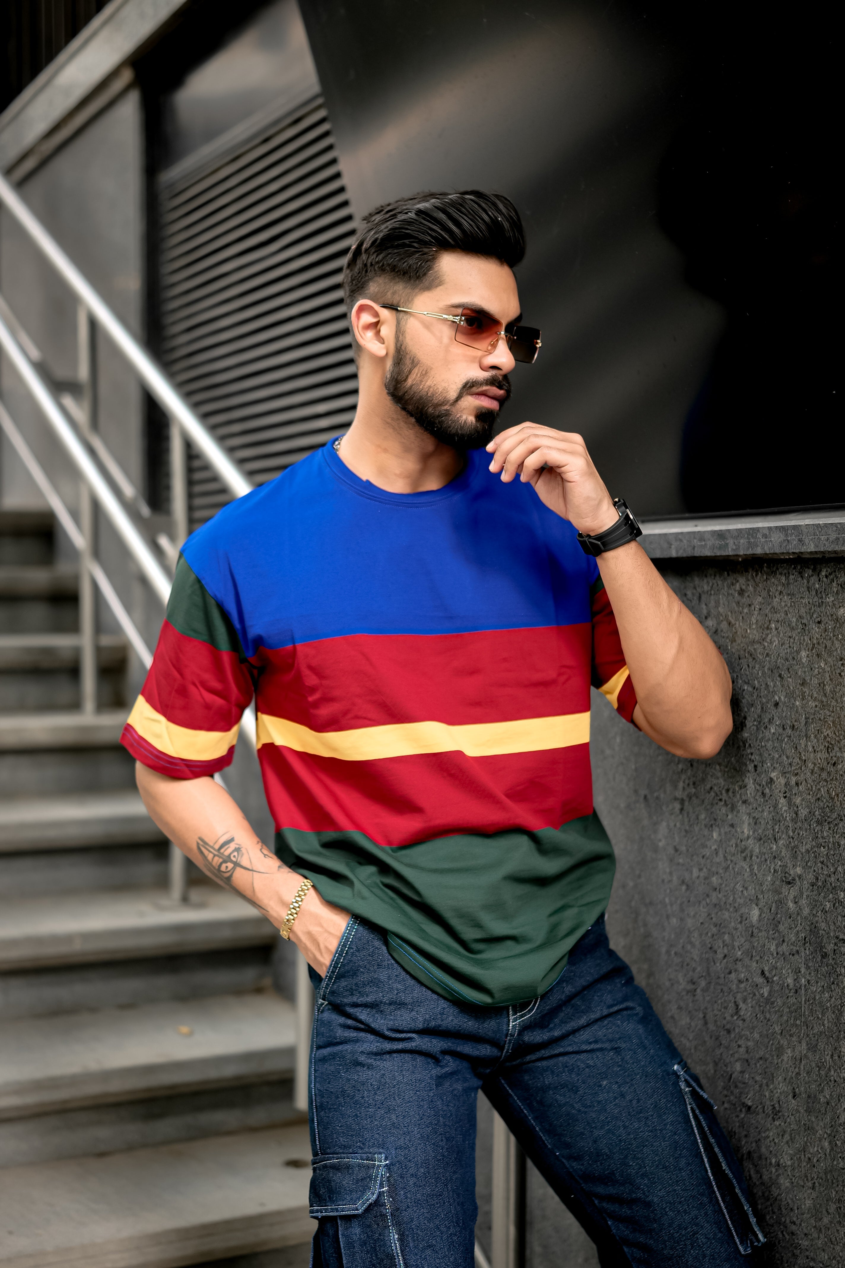 Multi Color Block Oversized T-Shirt