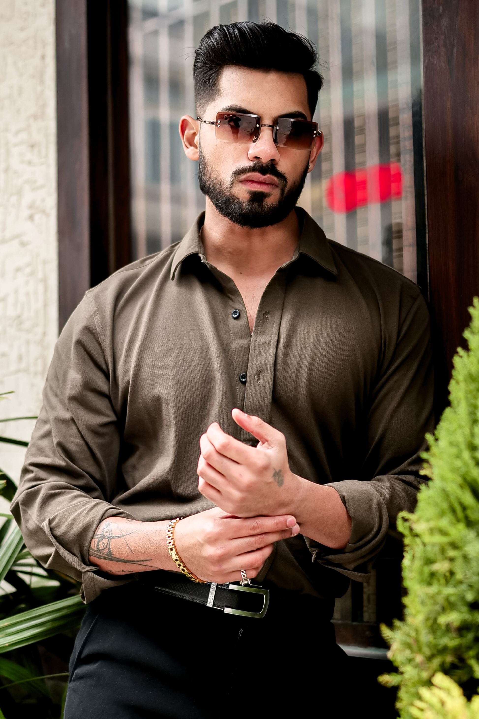 Olive Green Slim Fit Formal Shirt