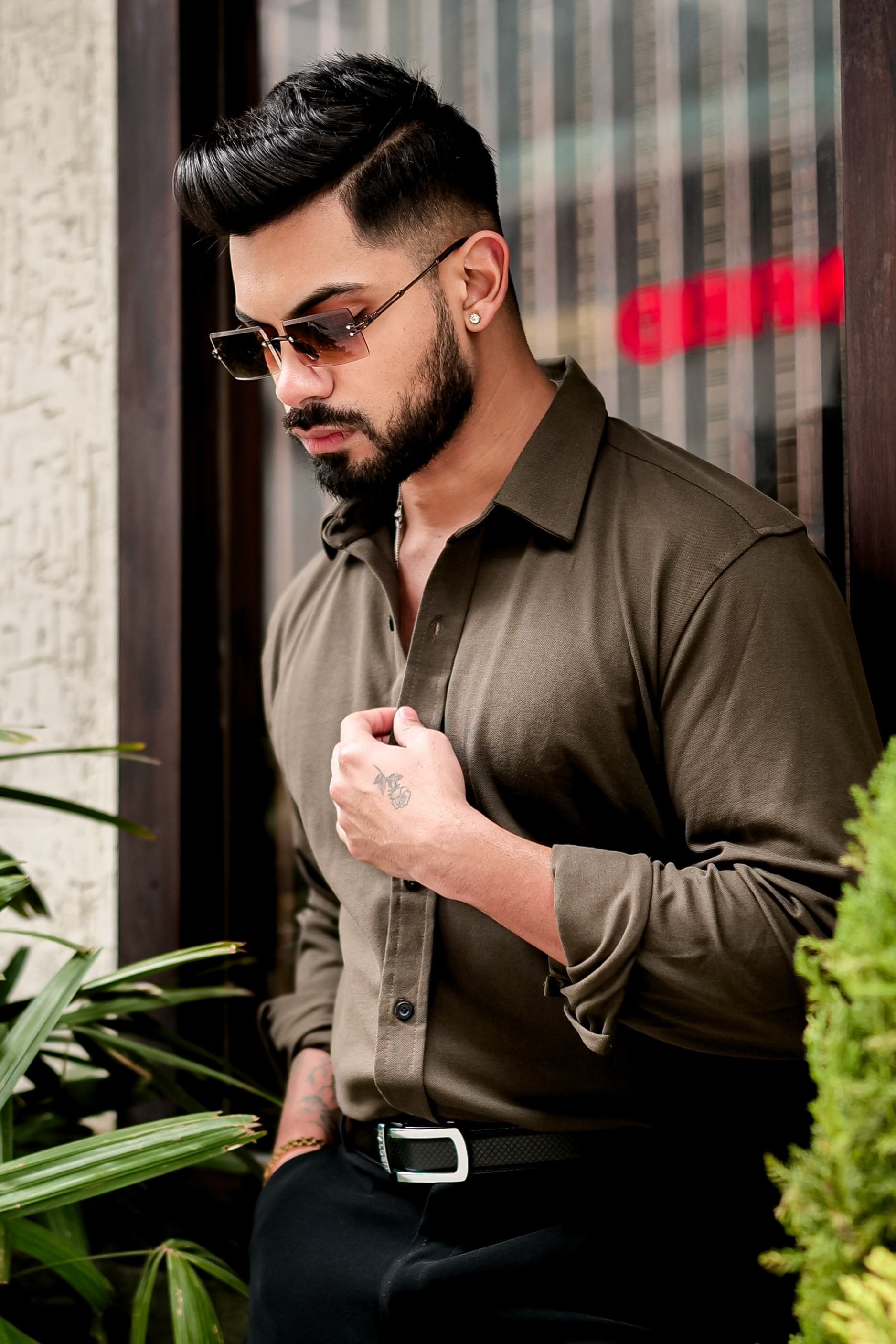 Olive Green Slim Fit Formal Shirt