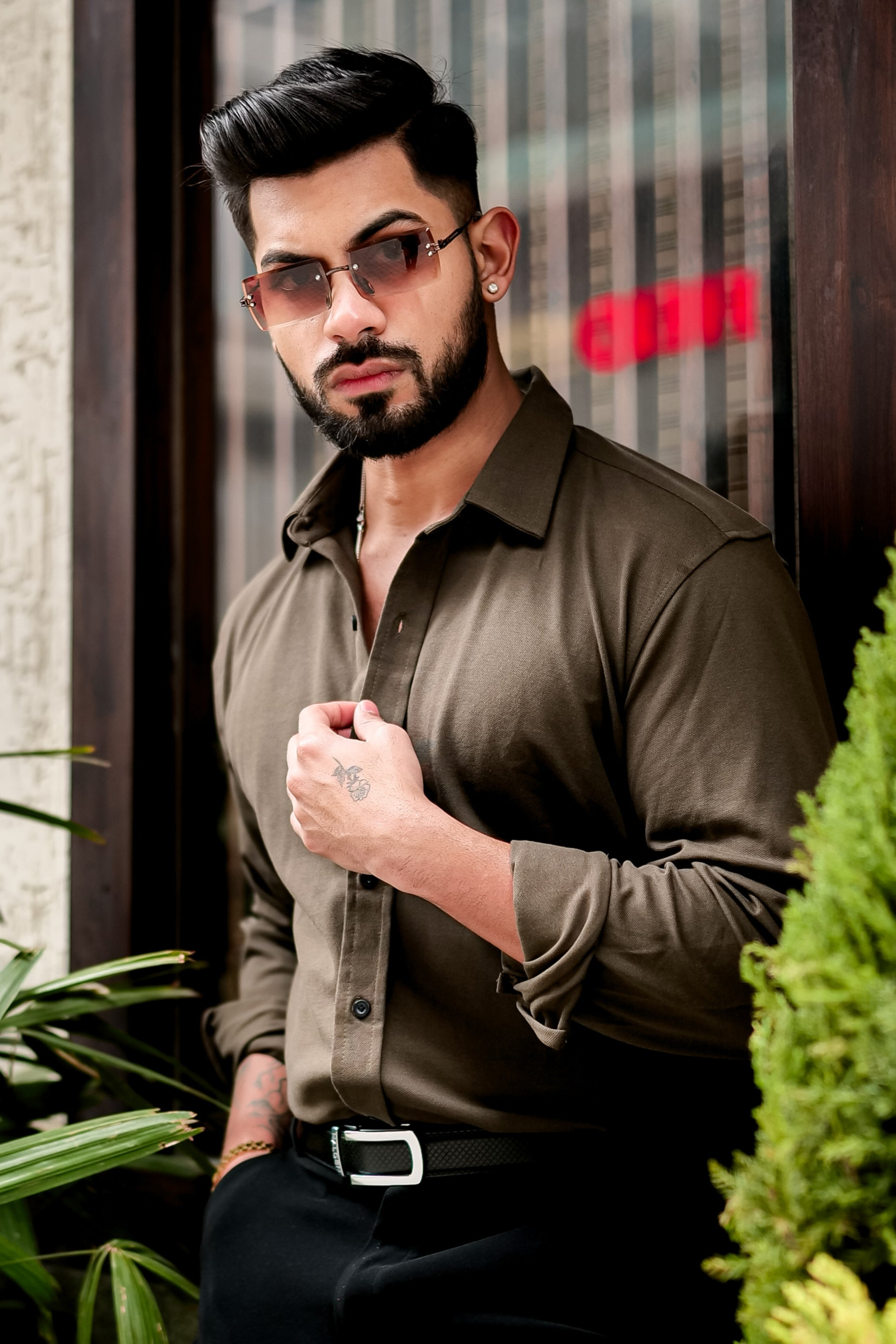 Olive Green Slim Fit Formal Shirt