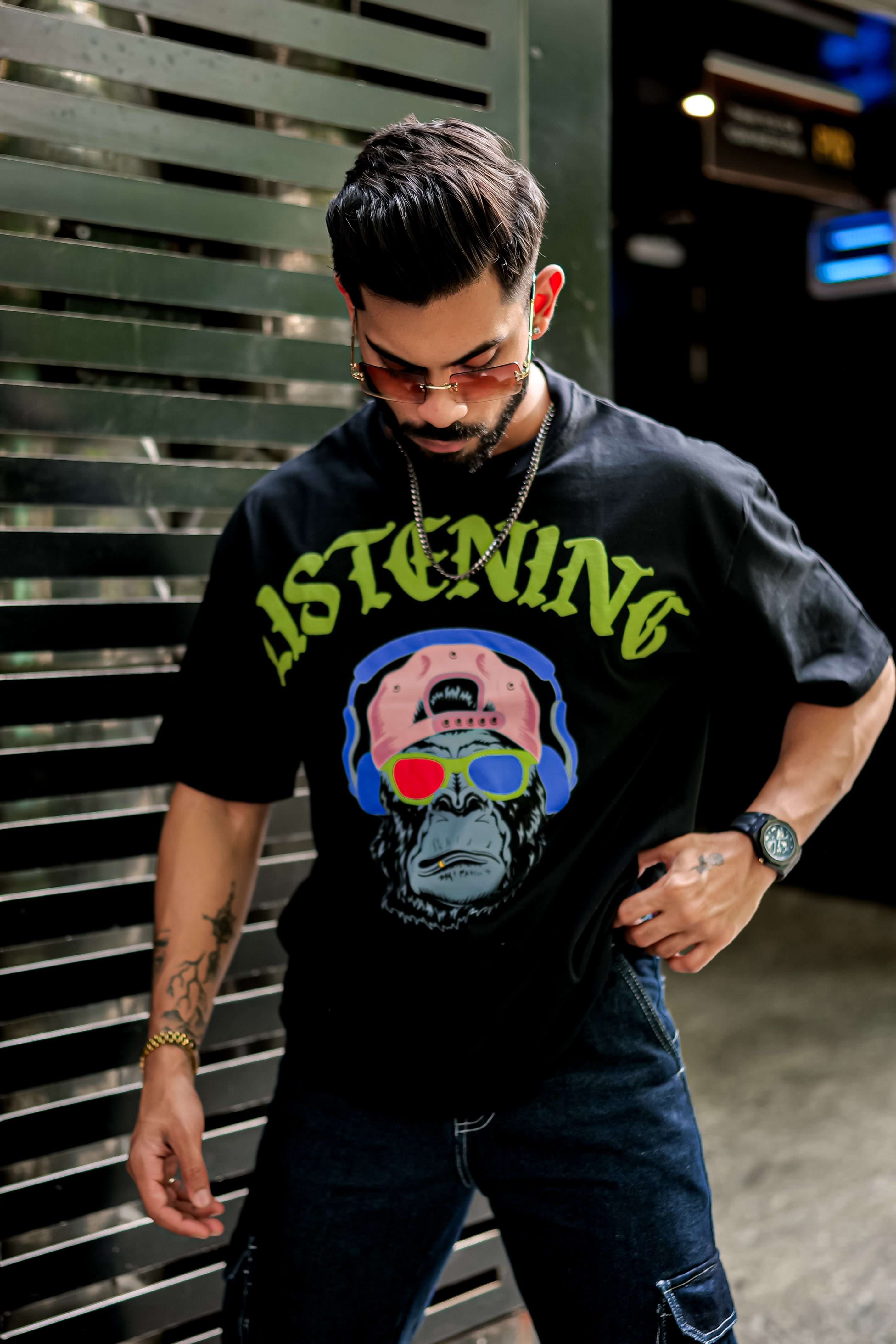 Black Oversized Printed T-Shirt