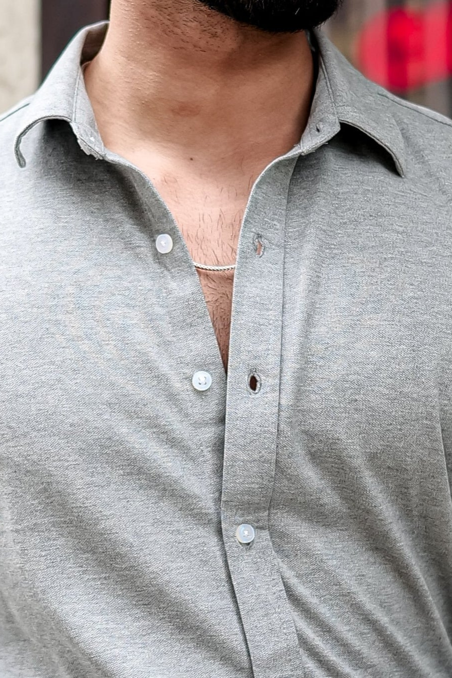 Grey Melange Slim Fit Formal Shirt