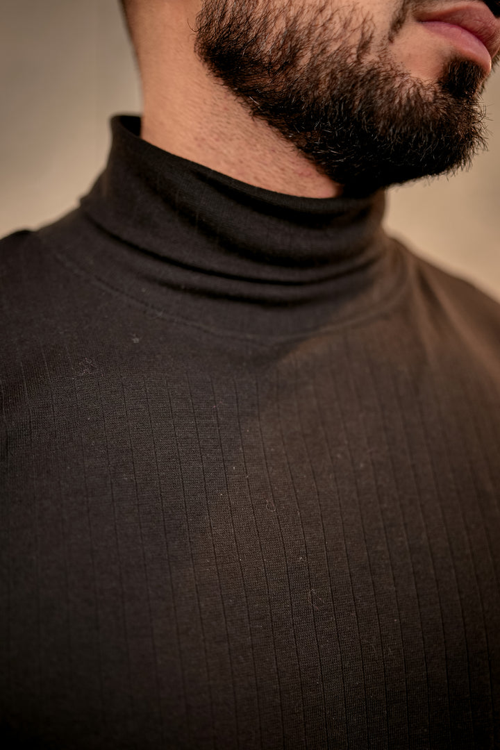 Black Textured High Neck T-Shirt