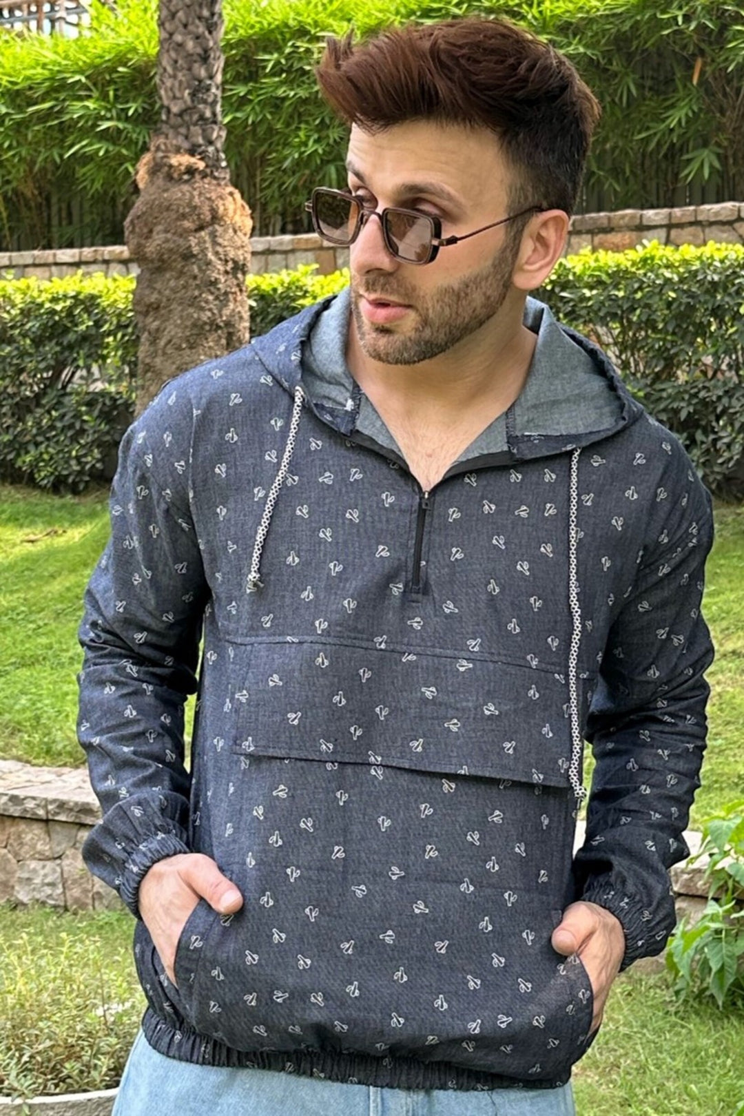 Blue Denim Oversized Zipper Hoodie