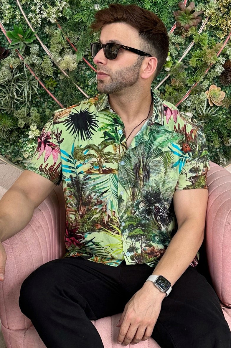Green Jungle Floral Rayon Shirt