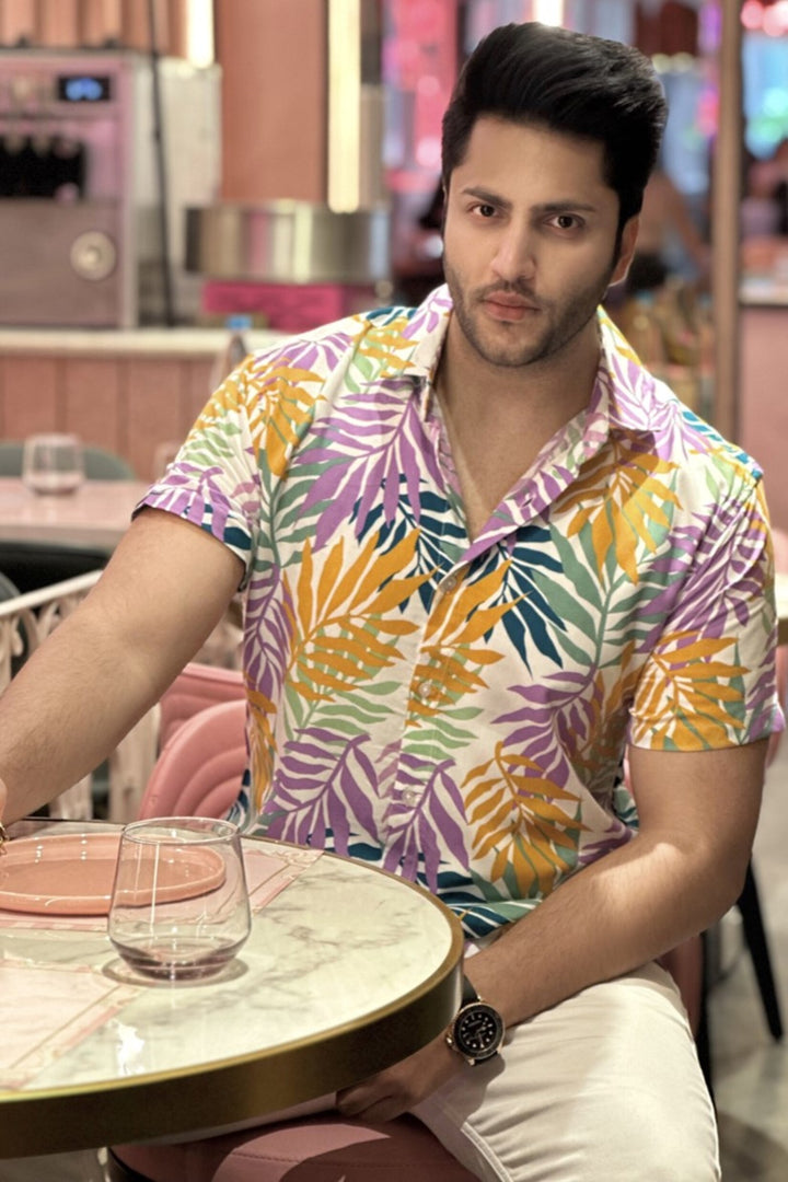 White Half Sleeve Floral Rayon Shirt