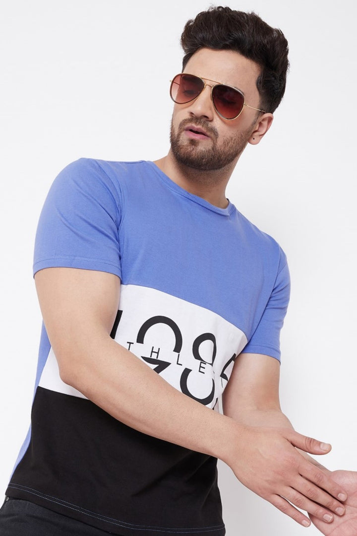 Blue/White/Black Printed Men's Half Sleeves Round Neck T-Shirt