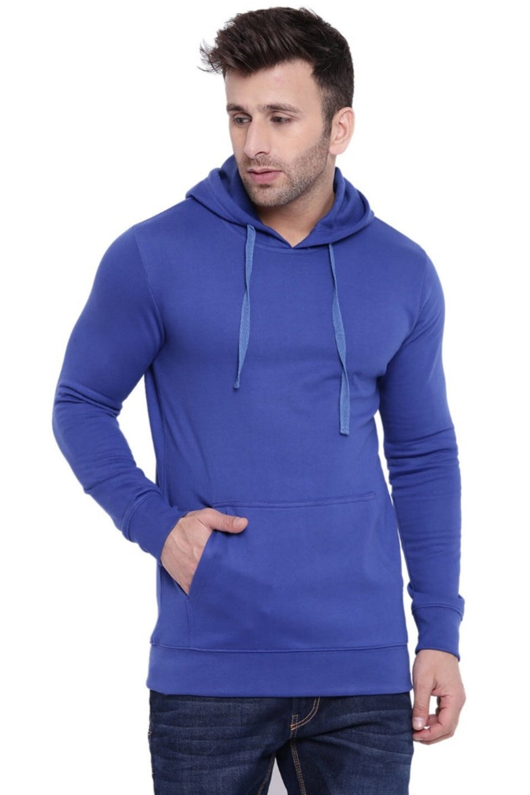 Royal Blue Full Sleeves Hooded Sweatshirt with Kangaroo Pocket