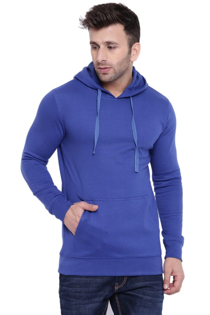 Royal Blue Full Sleeves Hooded Sweatshirt with Kangaroo Pocket
