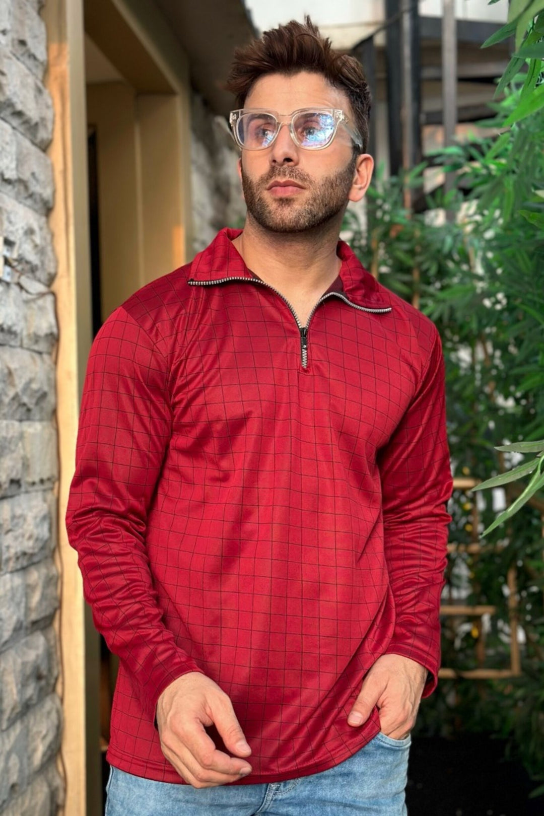 Self Design Red Zipper T-Shirt
