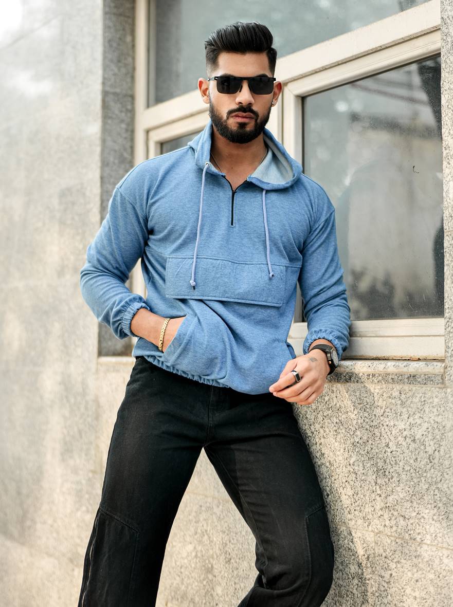 Blue Melange Zipper Hoodie