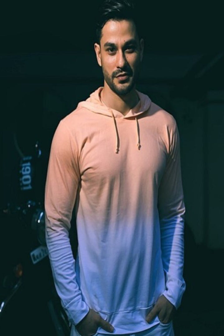 White Tie Dye Full Sleeve Hooded T-Shirt (Kunal Khemu)