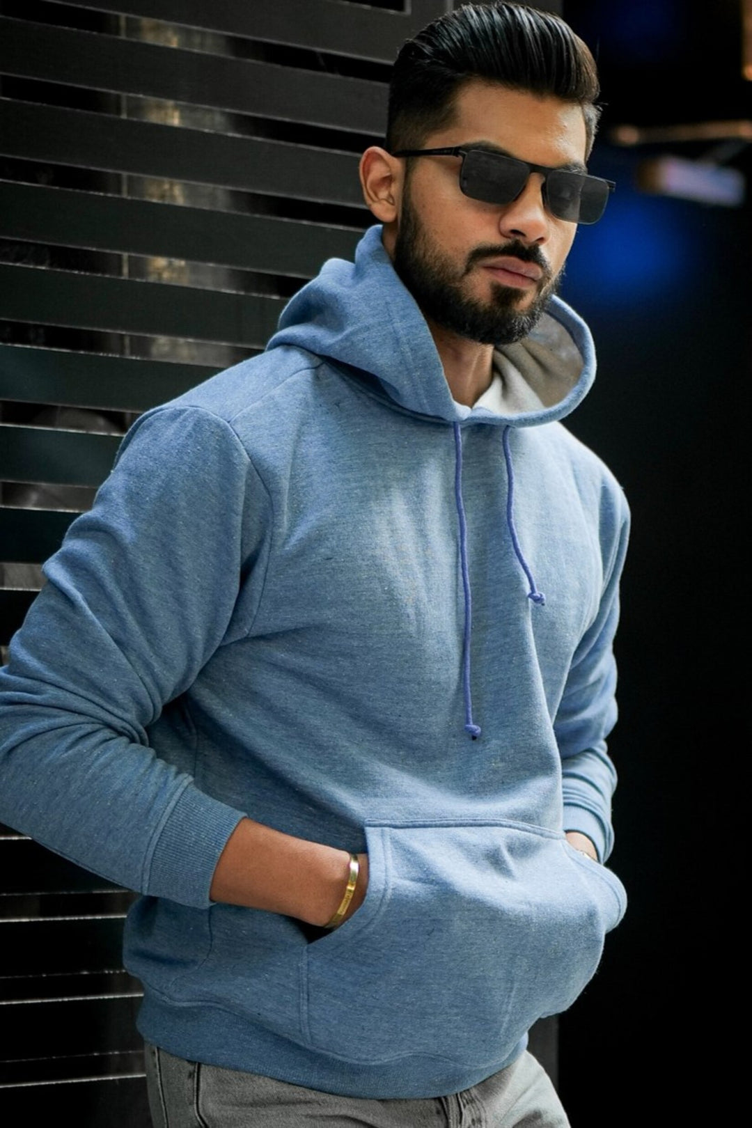 Blue Melange Hoodie Sweatshirt