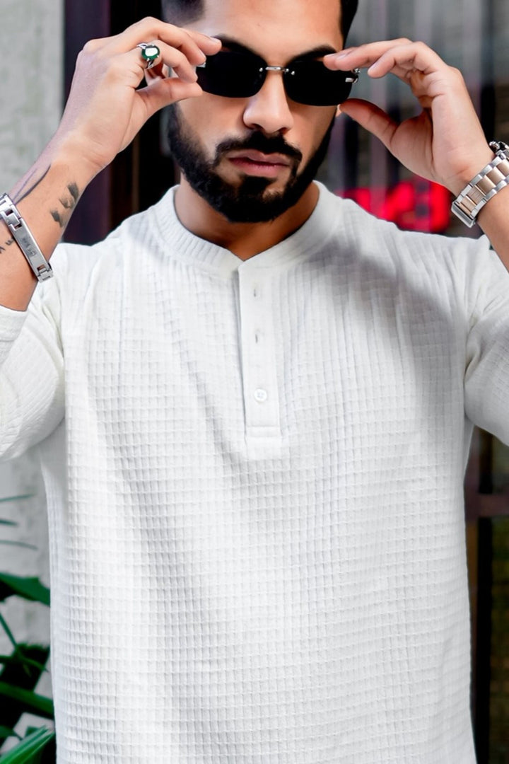 White Waffle Square Henley T-Shirt