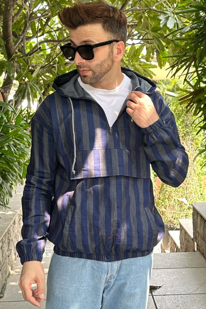 Blue Denim Oversized Zipper Hoodie